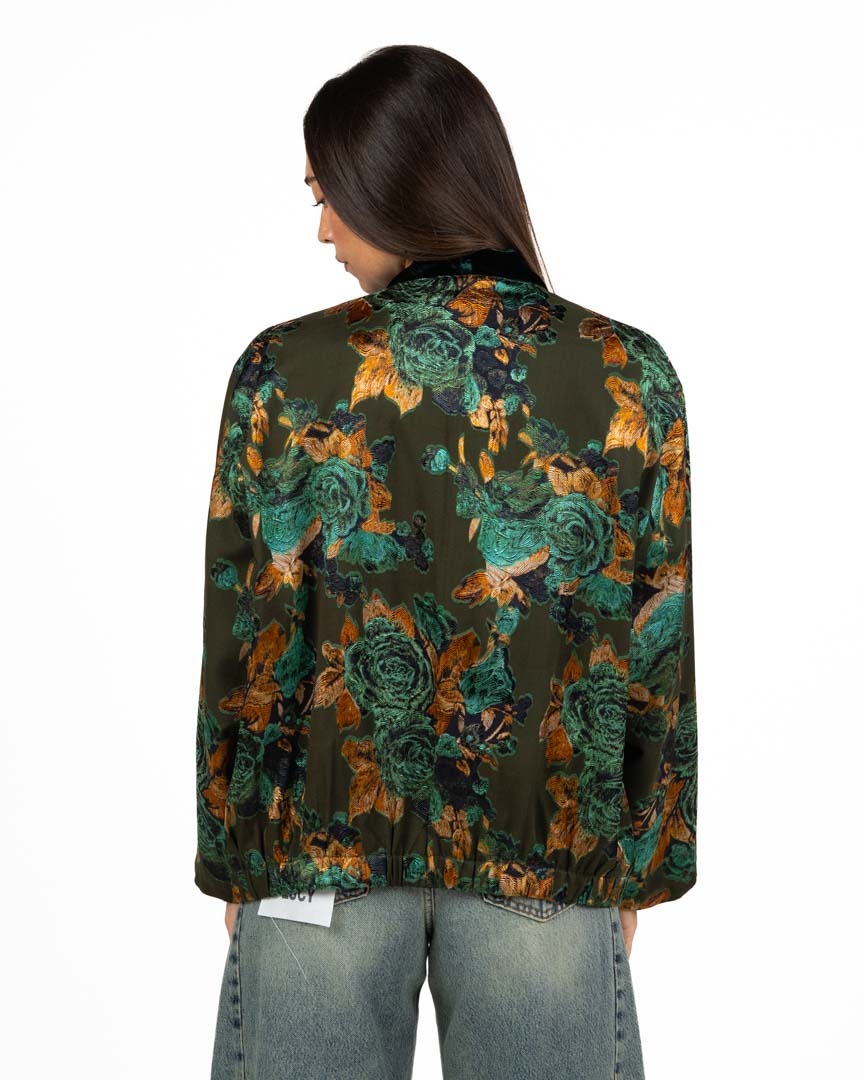 Kimono Bomber con Stampa Floreale e Bordi in Velluto - Wu Side