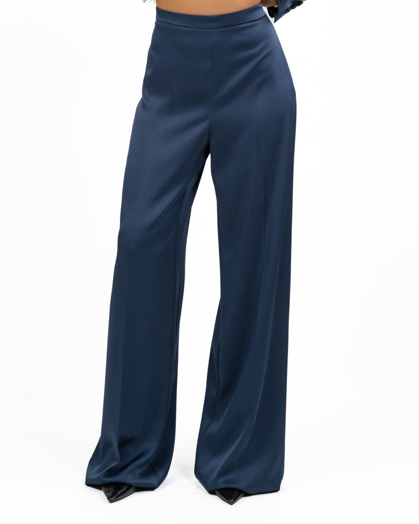 Pantaloni Palazzo in Satin Blu Navy - Marella