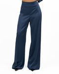 Pantaloni Palazzo in Satin Blu Navy - Marella