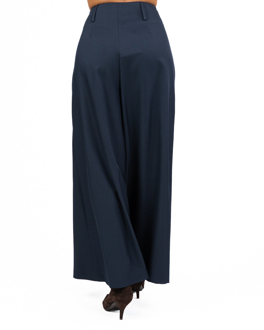 Pantaloni Palazzo Blu Notte a Vita Alta con Maxipieghe - Gaudì