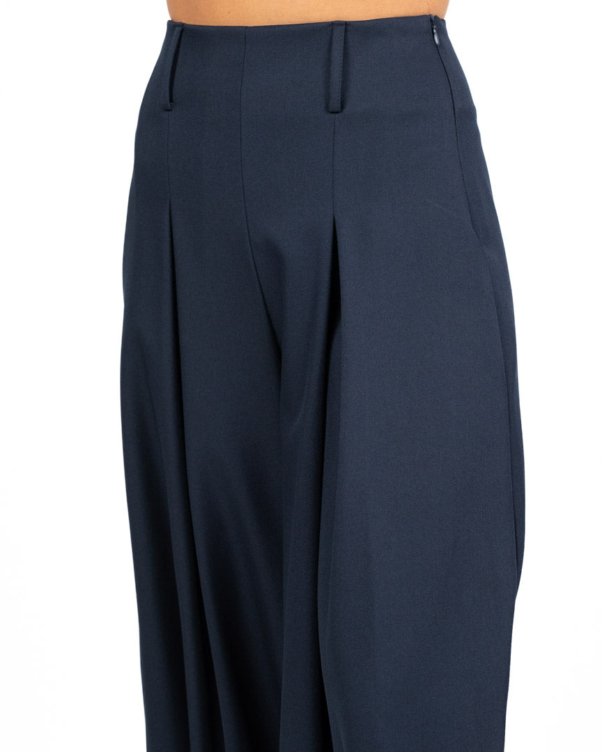 Pantaloni Palazzo Blu Notte a Vita Alta con Maxipieghe - Gaudì