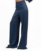Pantaloni Palazzo in Satin Blu Navy - Marella