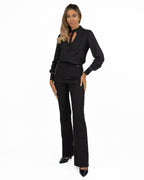 Pantaloni Flare Neri a Vita Alta con Profili Strass - Gaudì