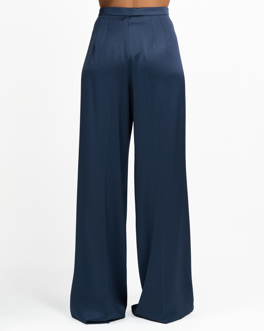 Pantaloni Palazzo in Satin Blu Navy - Marella
