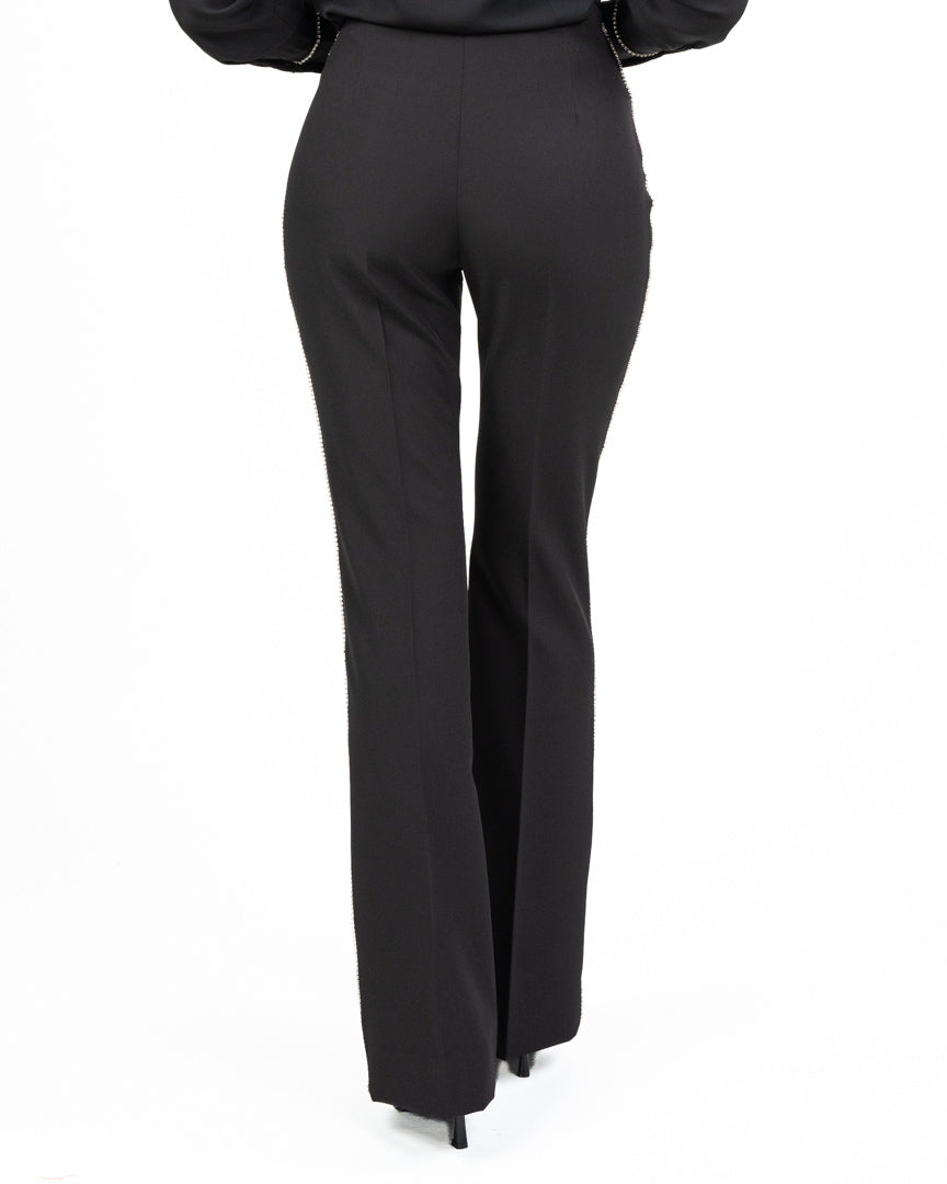 Pantaloni Flare Neri a Vita Alta con Profili Strass - Gaudì