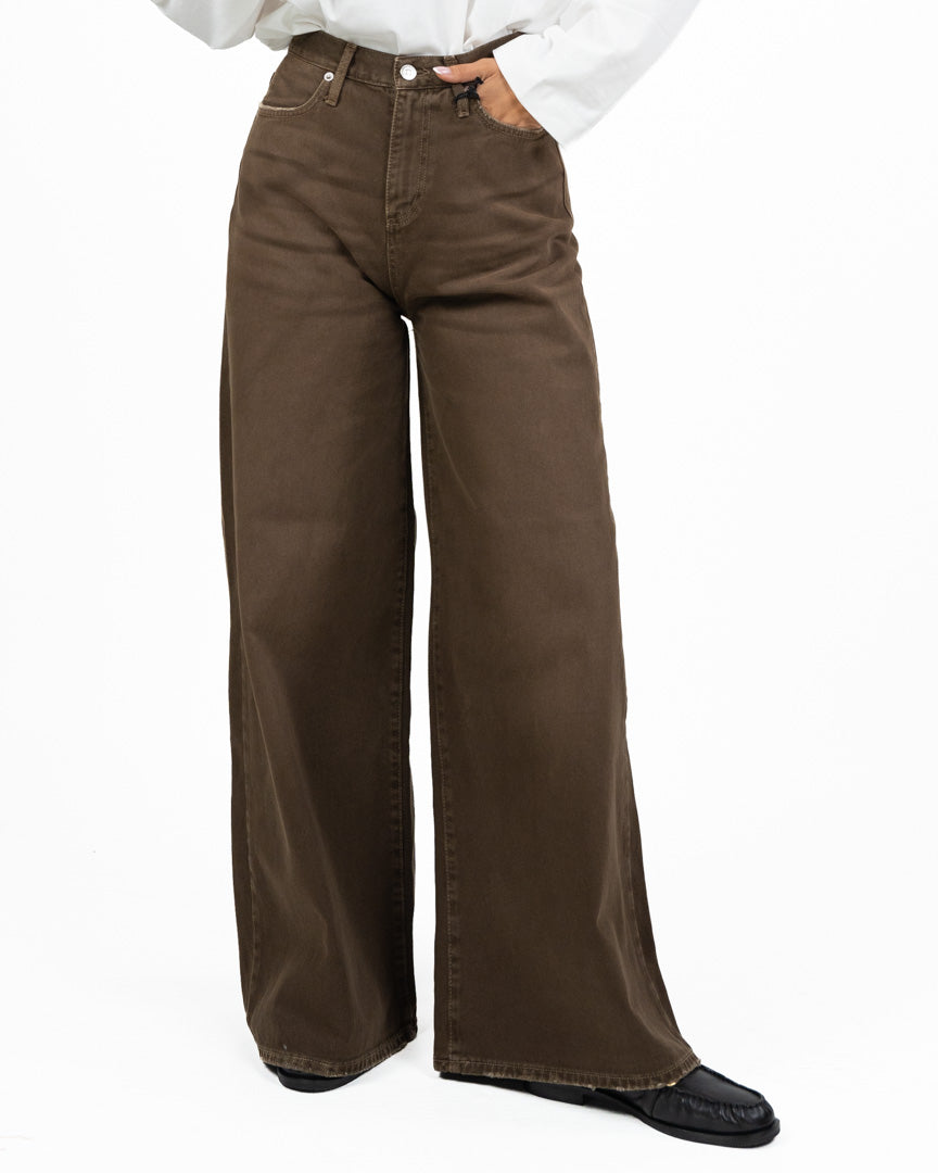 Jeans Wide Leg Marrone Cioccolato a Vita Alta - Roy Roger's