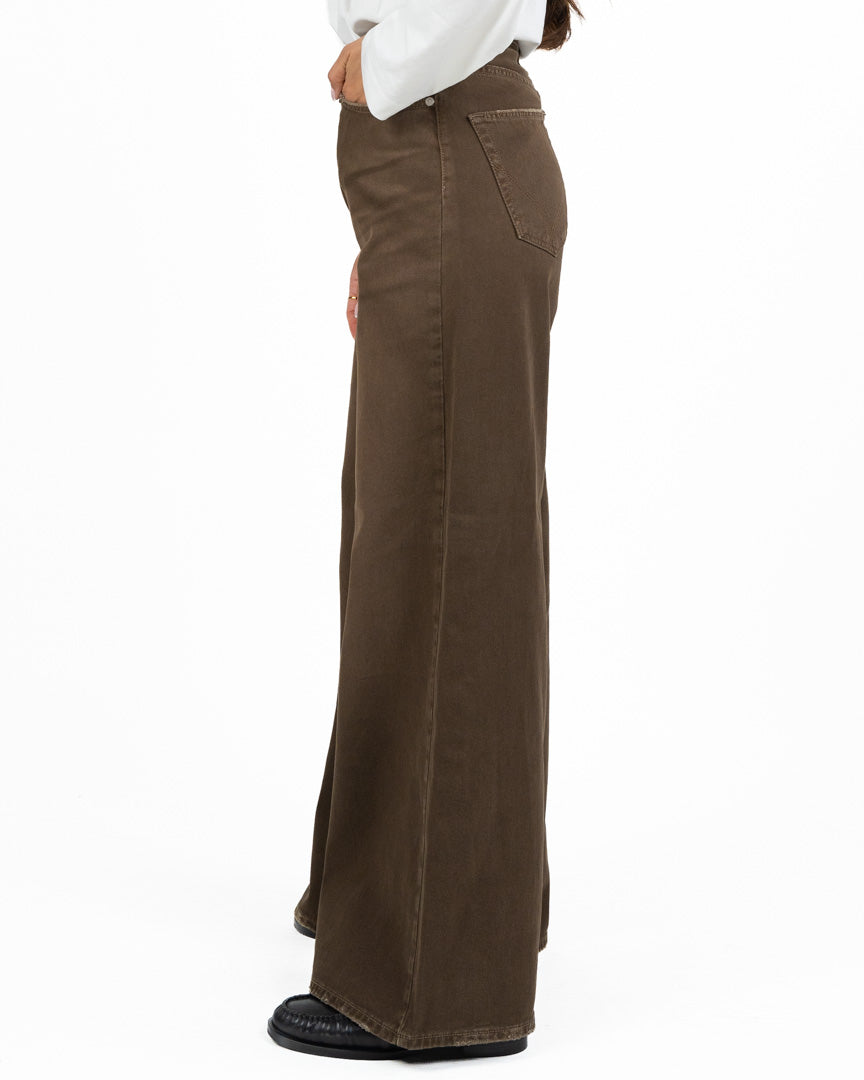 Jeans Wide Leg Marrone Cioccolato a Vita Alta - Roy Roger's