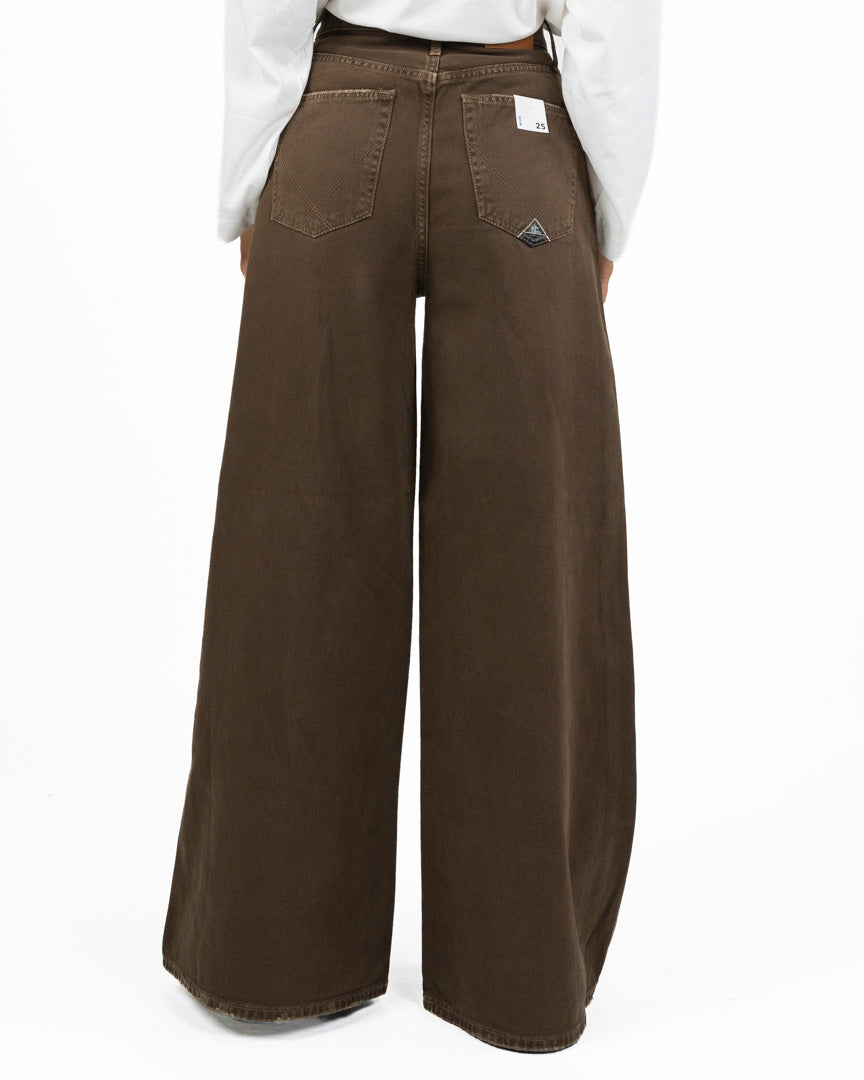 Jeans Wide Leg Marrone Cioccolato a Vita Alta - Roy Roger's