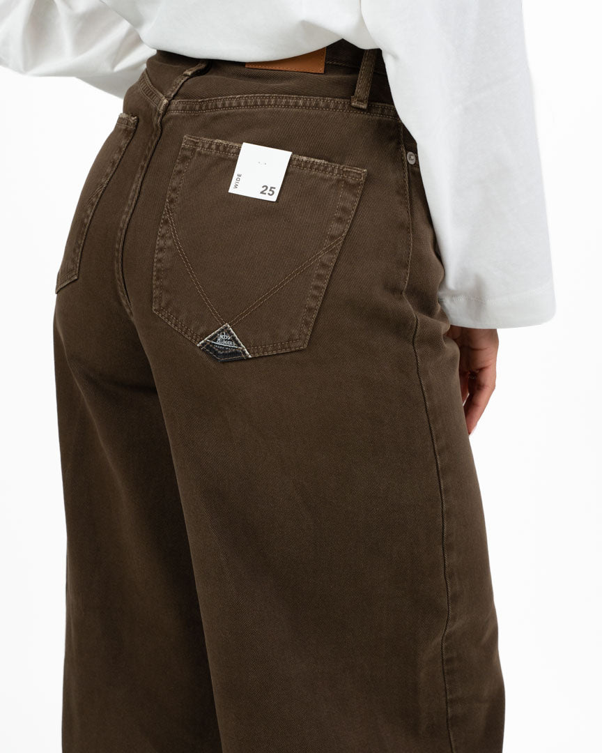 Jeans Wide Leg Marrone Cioccolato a Vita Alta - Roy Roger's