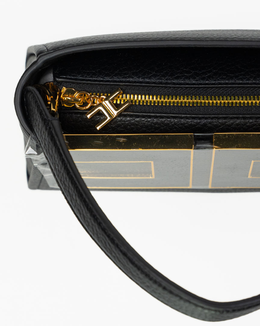 Borsa a Mano  in Pelle Martellata Nera - Elisabetta Franchi