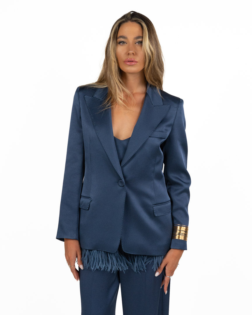 Blazer Sartoriale in Satin Blu Navy - Marella