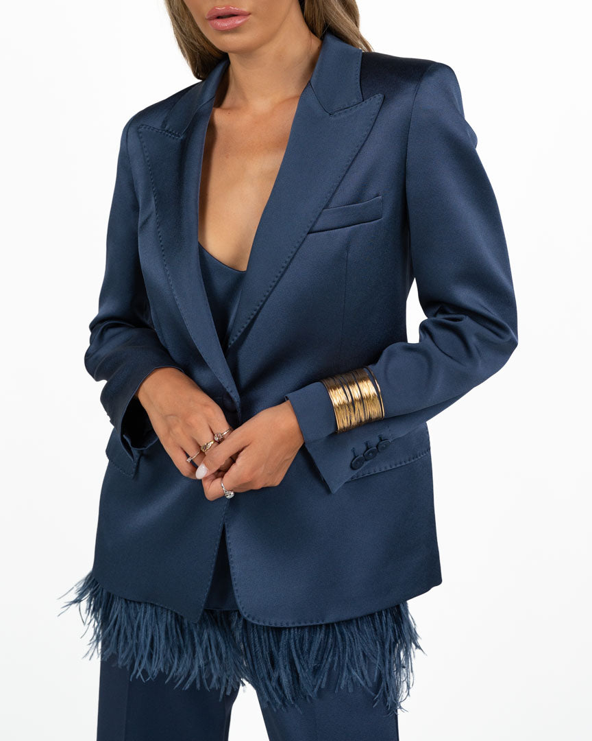 Blazer Sartoriale in Satin Blu Navy - Marella