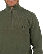 Maglione Mezza Zip in Maglia Lavorata Verde Militare - Fred Perry