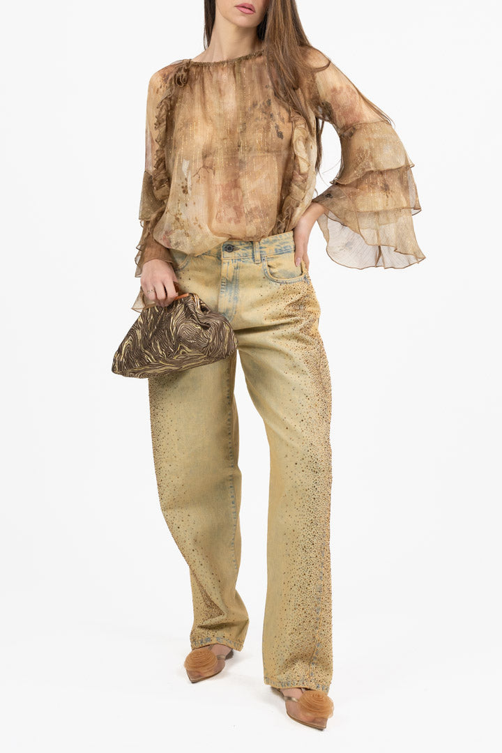Camicia in Chiffon con Volant marrone - Souvenir