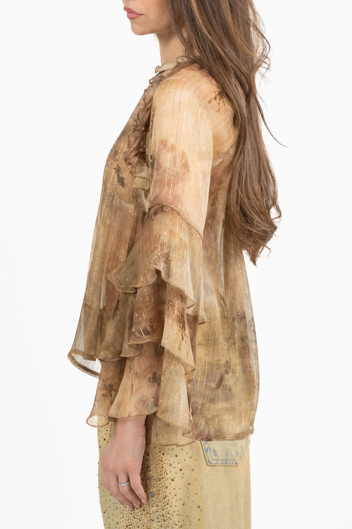 Camicia in Chiffon con Volant marrone - Souvenir