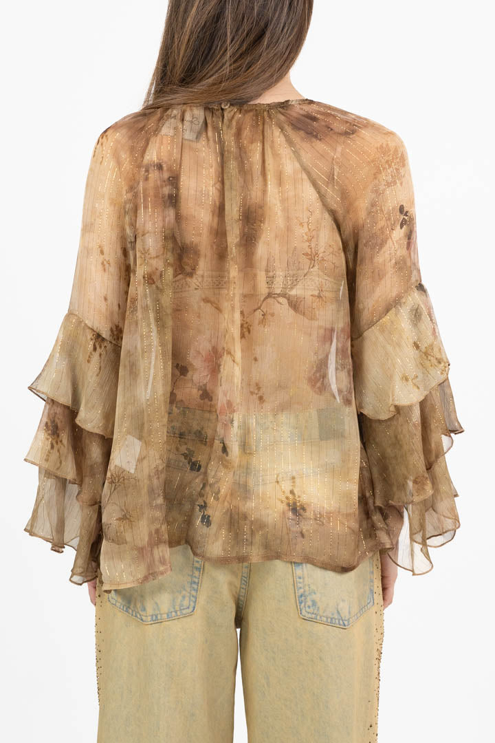 Camicia in Chiffon con Volant marrone - Souvenir