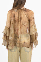 Camicia in Chiffon con Volant marrone - Souvenir