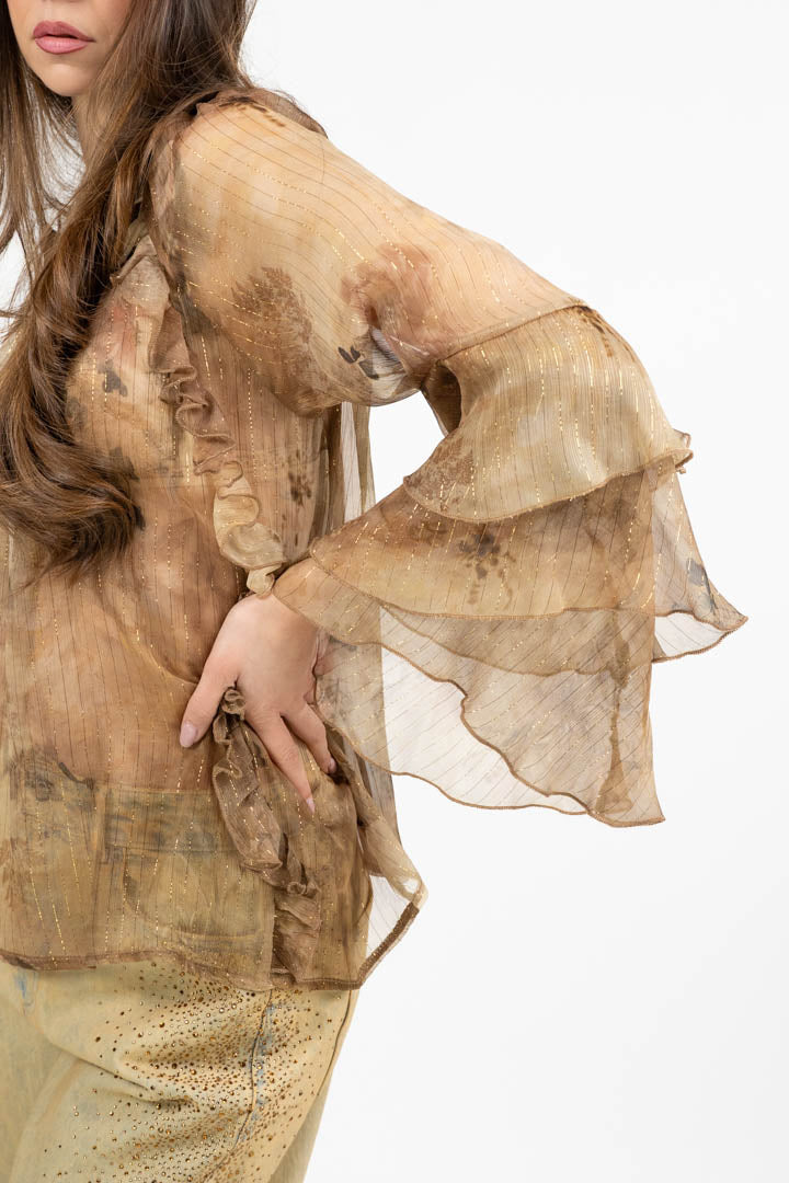 Camicia in Chiffon con Volant marrone - Souvenir
