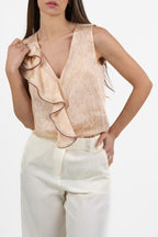 Top in Jacquard Pesca con Maxi Volant Asimmetrico - Hanita