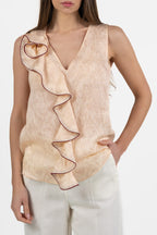 Top in Jacquard Pesca con Maxi Volant Asimmetrico - Hanita