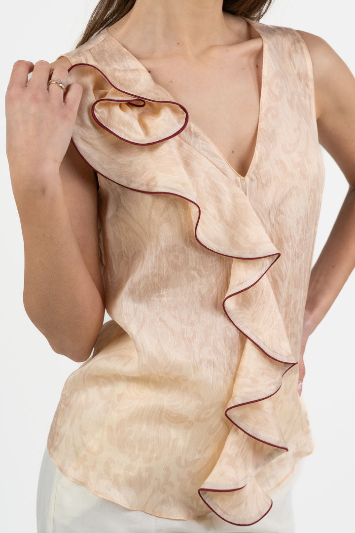 Top in Jacquard Pesca con Maxi Volant Asimmetrico - Hanita