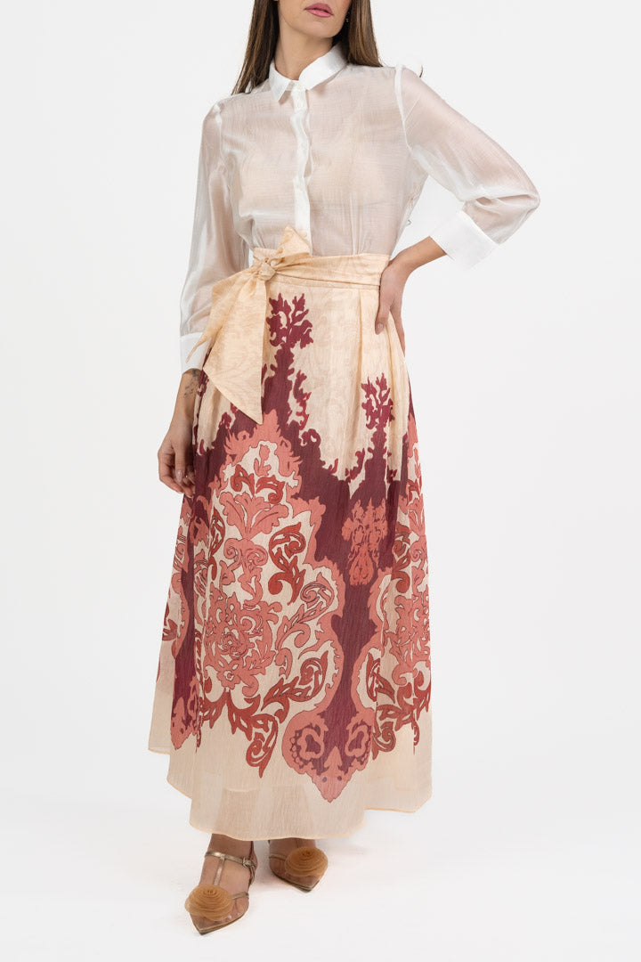 Abito Camicia in Seta e Gonna Lunga Stampata - Hanita