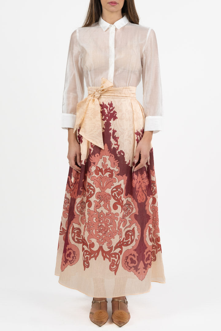 Abito Camicia in Seta e Gonna Lunga Stampata - Hanita