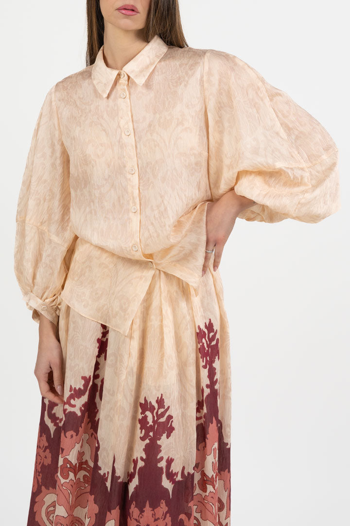 Camicia in Texture Operata con Maniche a Palloncino - Hanita