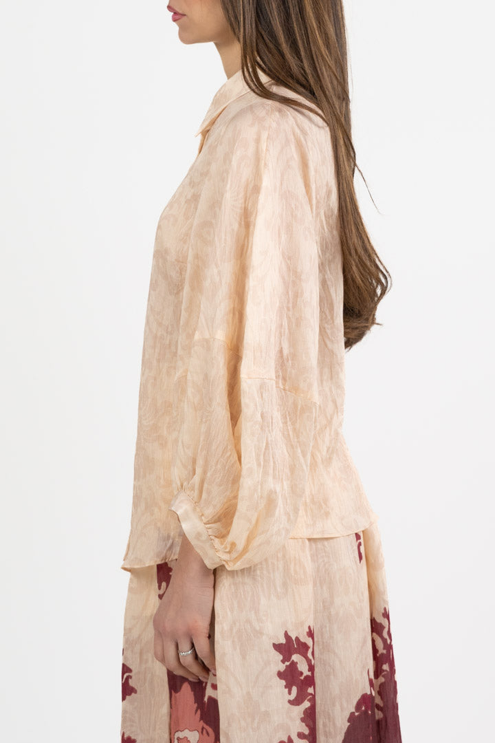 Camicia in Texture Operata con Maniche a Palloncino - Hanita