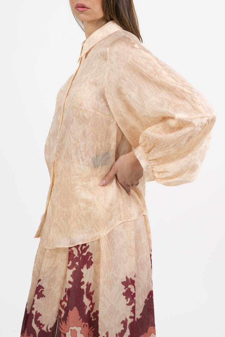 Camicia in Texture Operata con Maniche a Palloncino - Hanita