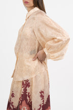 Camicia in Texture Operata con Maniche a Palloncino - Hanita