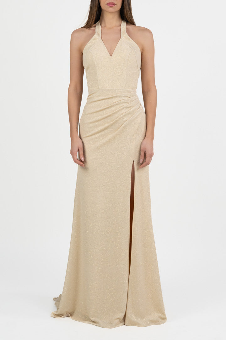 Abito con scollo all'americana oro - Berti Mode Collection