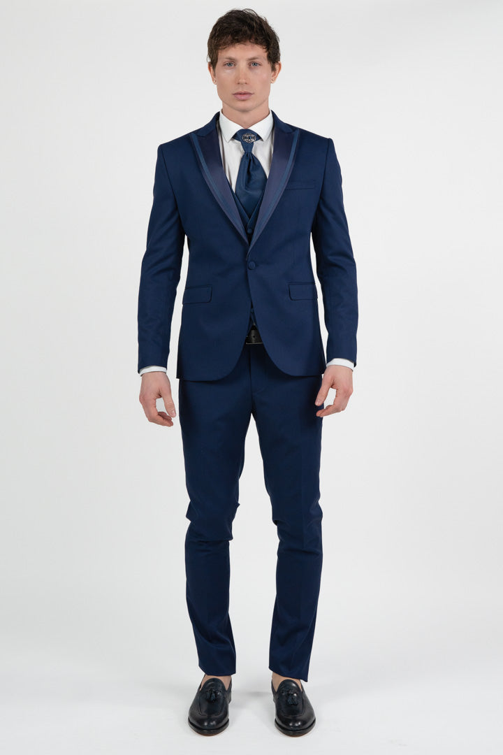 Abito Tre Pezzi Cerimonia - Blu Notte con Rever Removibile - Musani