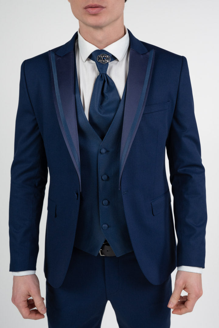 Abito Tre Pezzi Cerimonia - Blu Notte con Rever Removibile - Musani