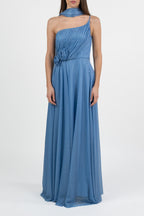 Abito monospalla in lurex azzurro - Berti Mode Collection