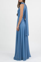 Abito monospalla in lurex azzurro - Berti Mode Collection