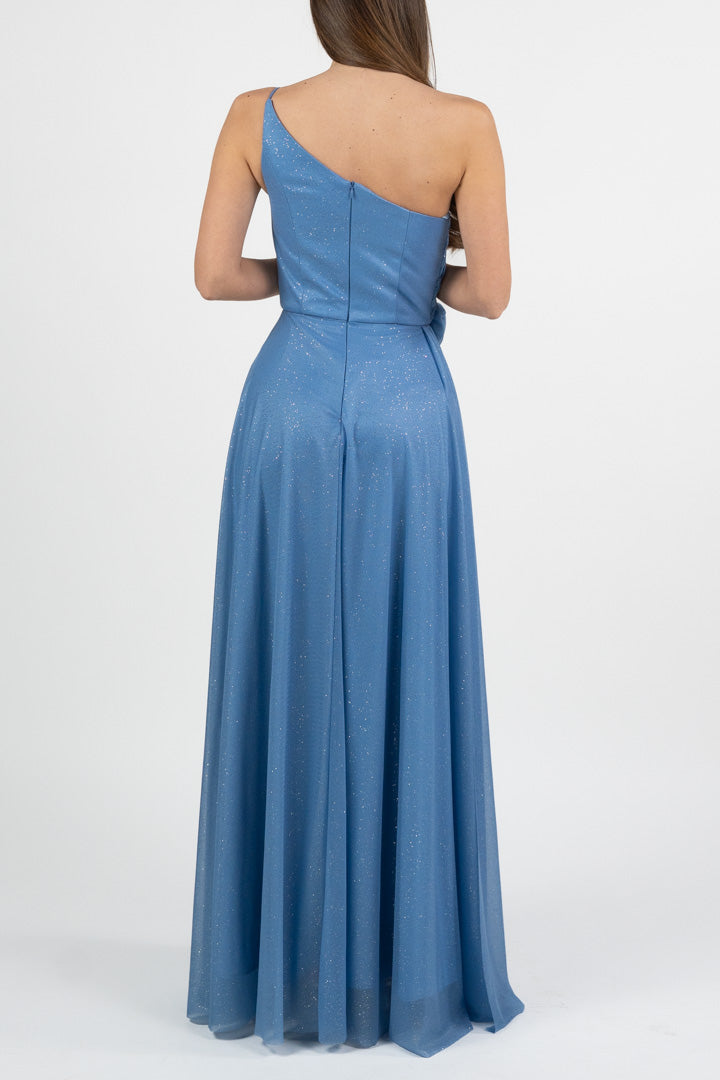 Abito monospalla in lurex azzurro - Berti Mode Collection