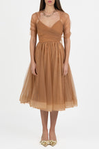 Abito Midi "Sparkle Dream" in Tulle Glitter – Color Caramello - Berti Mode Collection