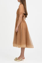 Abito Midi "Sparkle Dream" in Tulle Glitter – Color Caramello - Berti Mode Collection