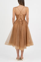 Abito Midi "Sparkle Dream" in Tulle Glitter – Color Caramello - Berti Mode Collection