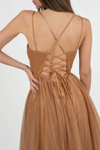 Abito Midi "Sparkle Dream" in Tulle Glitter – Color Caramello - Berti Mode Collection