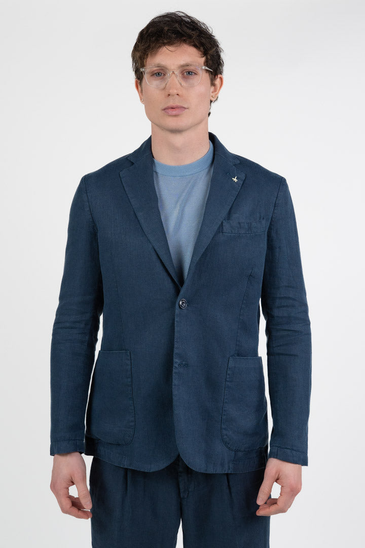 Giacca Destrutturata in Lino e Cotone  Blu Navy - At.p.co