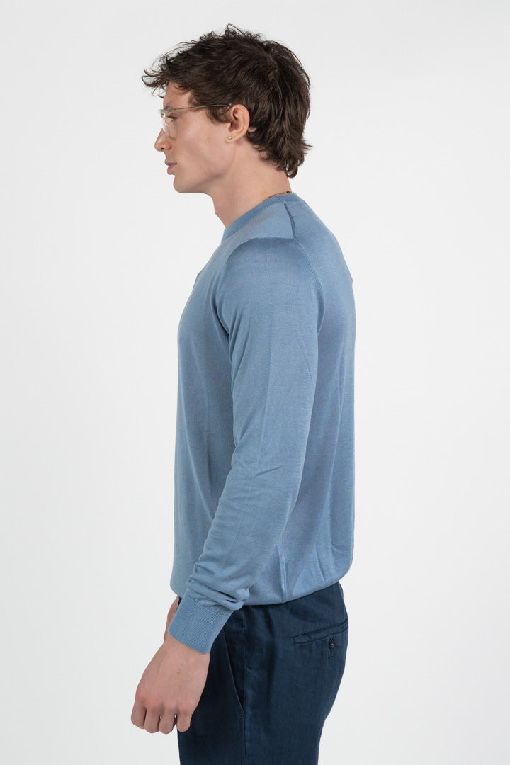 Maglia Girocollo in Filo di Cotone – Azzurro Polvere - Out Fit