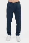 Pantalone con Pinces in Lino e Cotone – Blu Navy - At.p.co