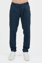 Pantalone con Pinces in Lino e Cotone – Blu Navy - At.p.co