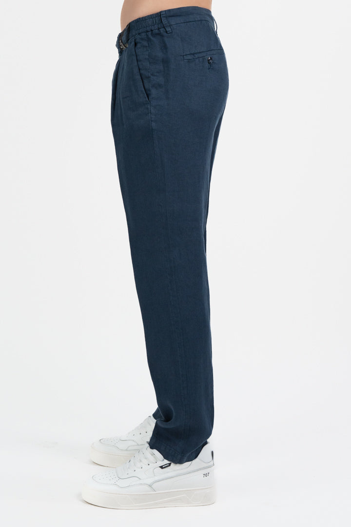 Pantalone con Pinces in Lino e Cotone – Blu Navy - At.p.co