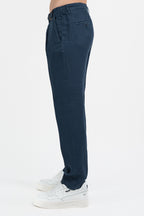 Pantalone con Pinces in Lino e Cotone – Blu Navy - At.p.co
