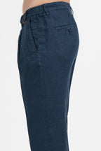 Pantalone con Pinces in Lino e Cotone – Blu Navy - At.p.co