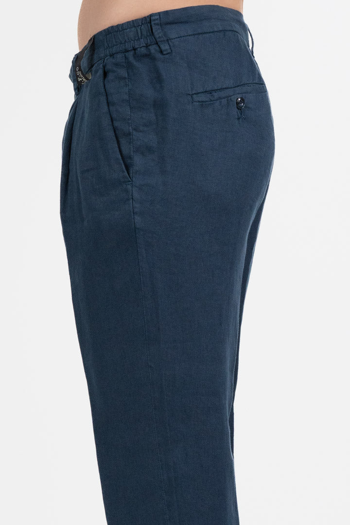 Pantalone con Pinces in Lino e Cotone – Blu Navy - At.p.co