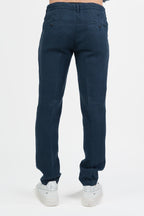 Pantalone con Pinces in Lino e Cotone – Blu Navy - At.p.co